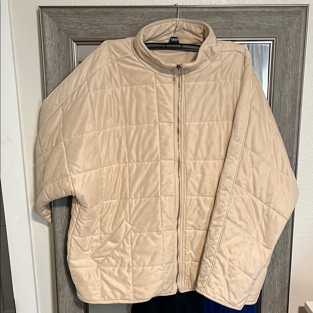 Amazon Tan Quilted Puffer Jacket with Stand-Up Collar